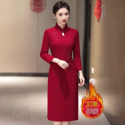 高端喜婆婆婚宴装秋冬款q婚礼妈妈礼服高贵气质丈母娘旗袍连衣裙