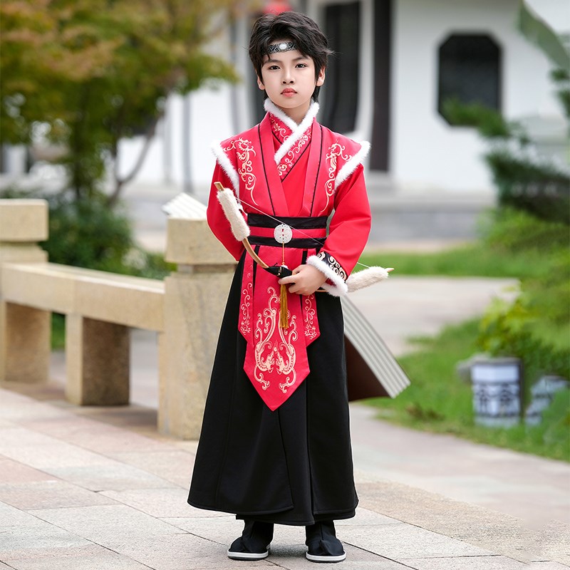 汉服男童拜年服儿童古装冬季唐装2024新款过P年喜庆衣服国学演出