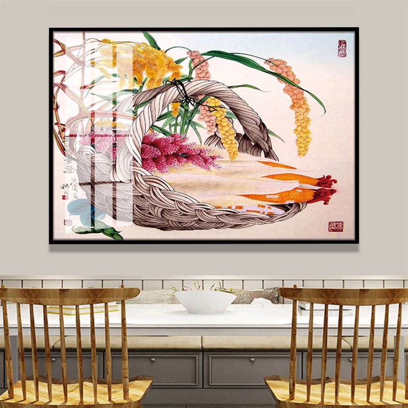 五谷丰登装饰画新中式餐厅晶瓷画长方形K横向挂画家庭玉米粮食壁图片