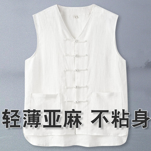 汗背心復古男裝 100%純亞麻唐裝 z馬甲中式 坎肩薄款 男中國風夏季 馬