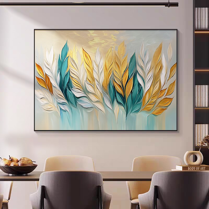 手绘植物肌d理餐厅装饰画意式抽象大芬村油画立体感饭厅背景墙挂图片