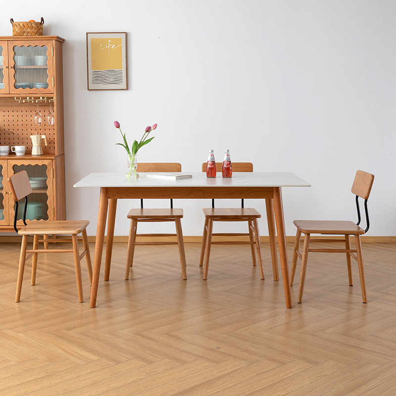 设计师樱桃木餐桌椅组合简约家用小户型原木白橡木桌子北欧