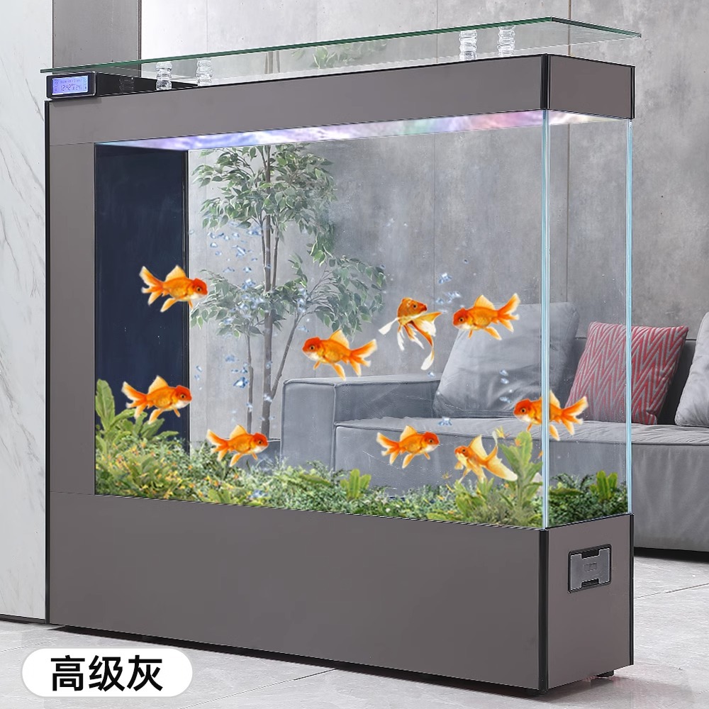 轻奢鱼缸客厅家用家庭中大型玻璃落地生态水族箱隔断屏风2023新款