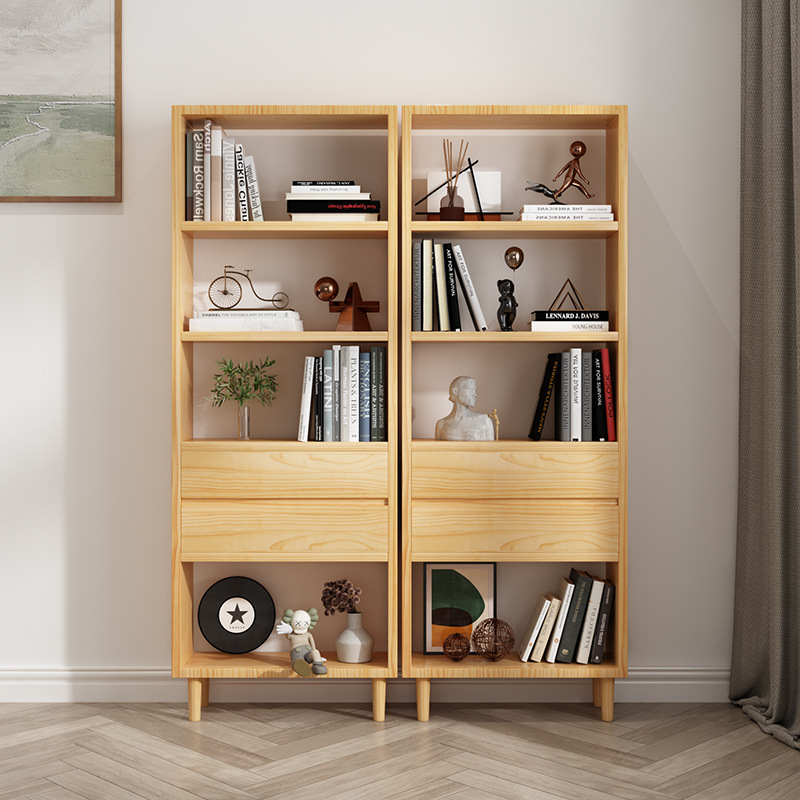 北欧实木书架置物架客厅隔断边柜书房书柜卧室柜子抽屉原木桌组合