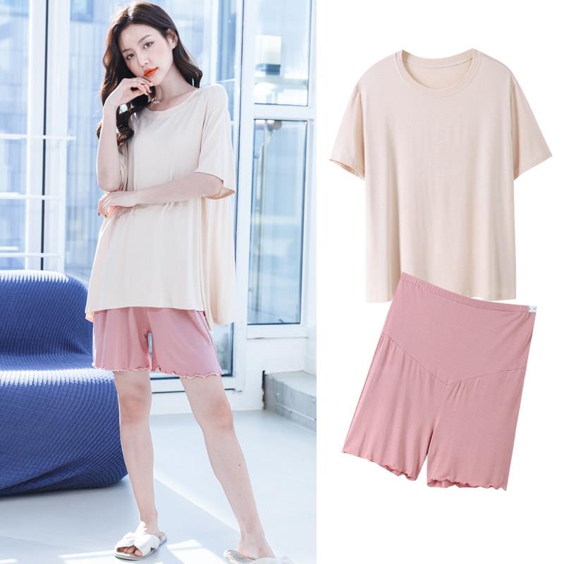 2025夏季莫代尔薄款孕妇睡衣 可调整带胸垫月子服家居服简约风格