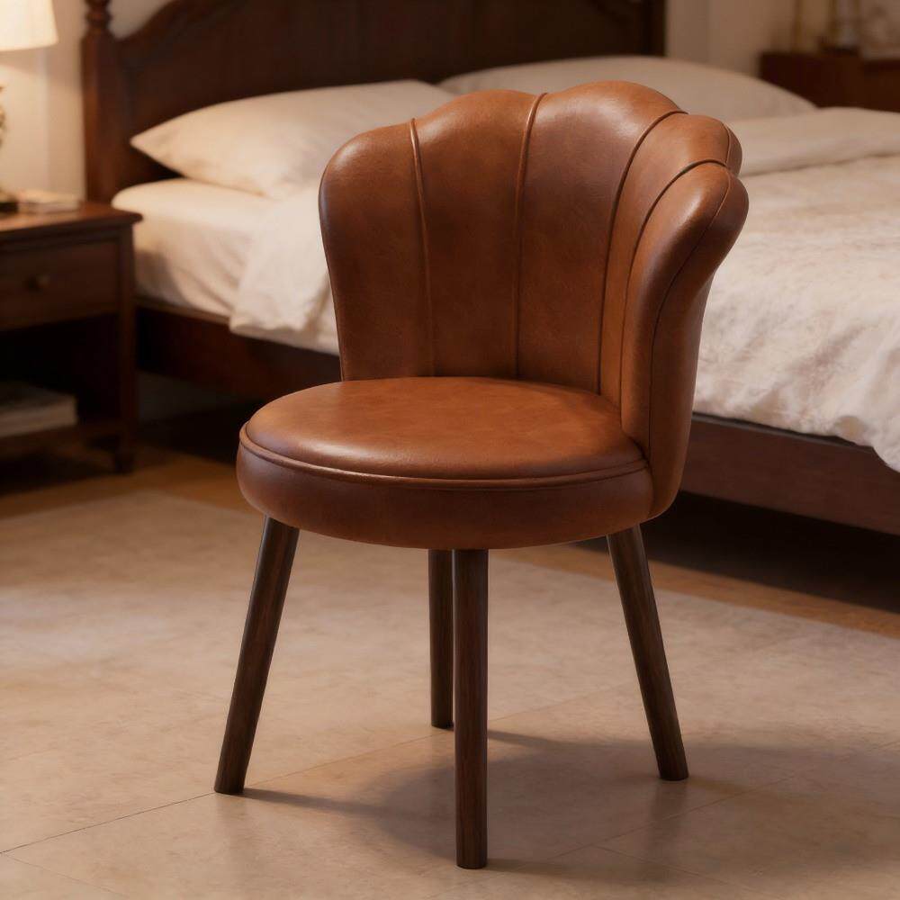 古典风实木化妆椅家用 带旋转卧室化妆凳 带靠背餐椅 女生办公椅
