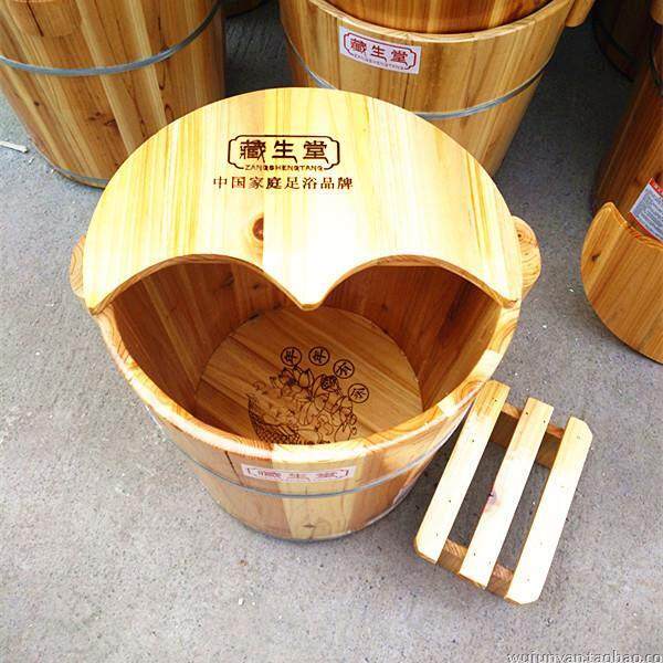 藏生堂包邮带盖子带凳子加厚高40CM香杉木泡脚木桶足浴洗脚桶木