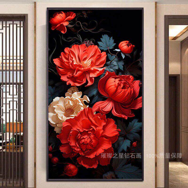 钻石画 画2025高颜值牡丹花卉5d点贴钻十字绣客厅玄关手工黏钻中