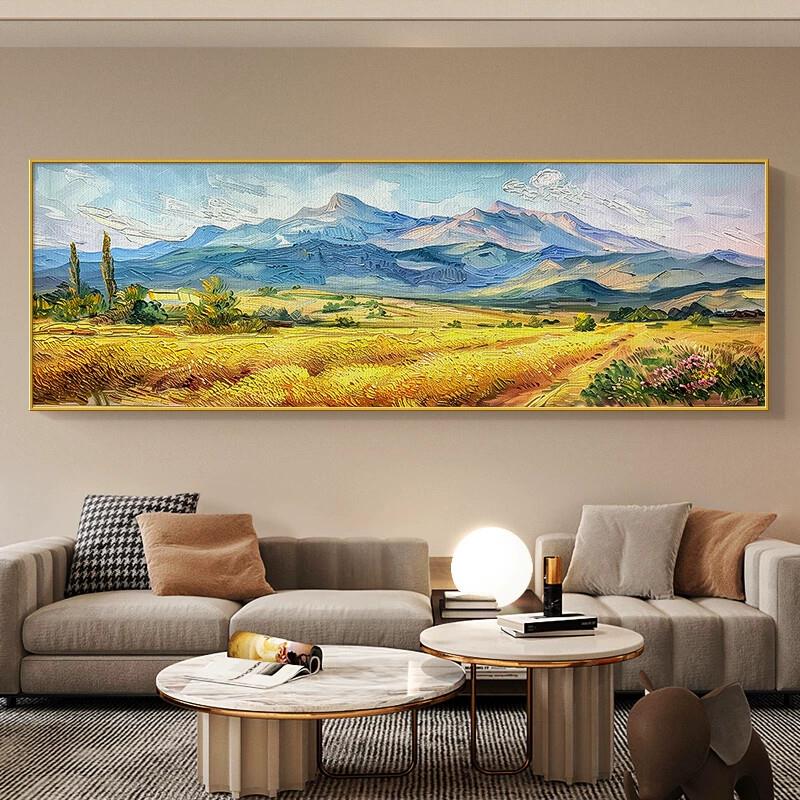 山金色壁画巨人办公室沙发客厅丰收挂画麦田风景装饰画背景墙北欧