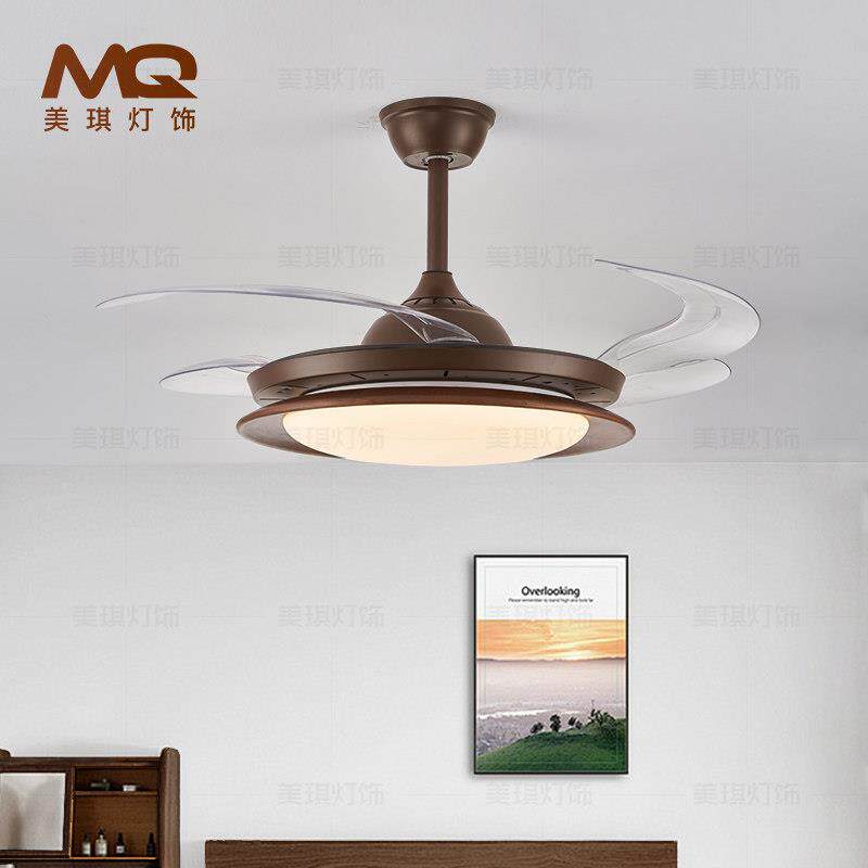 吊扇灯黑胡桃木静音吊扇灯北欧客厅灯卧室灯饭厅新中式实木灯具