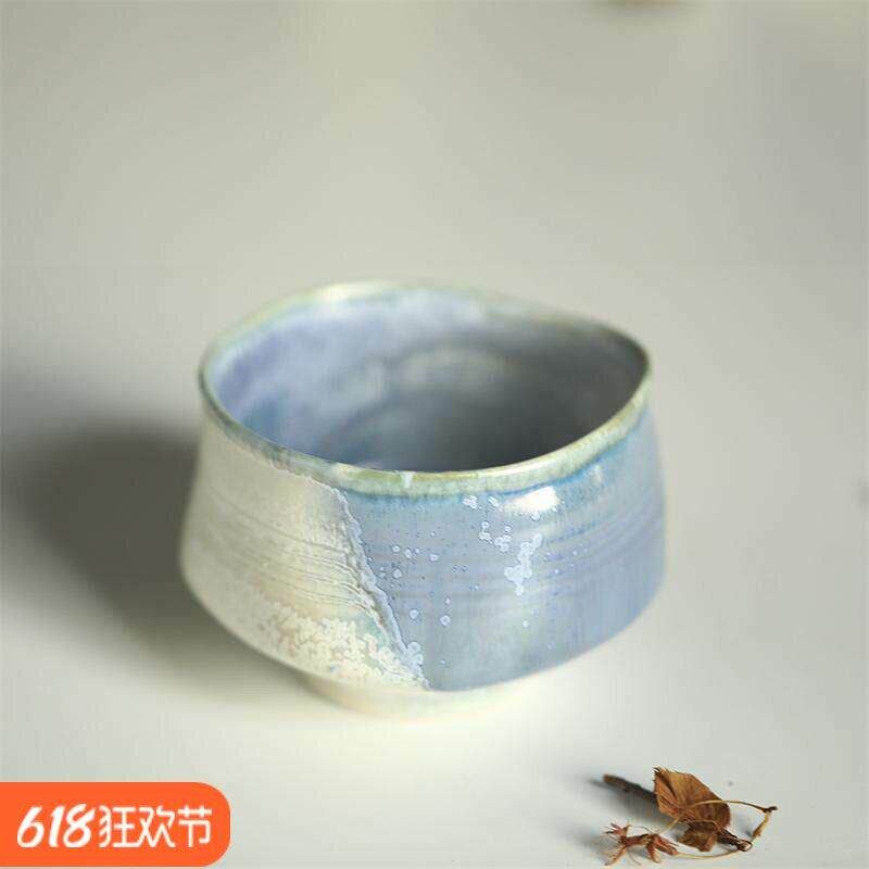 窑变蓝粗陶抹茶碗茶洗景德镇纯手工简约陶瓷茶具轻奢茶渣斗茶盏小