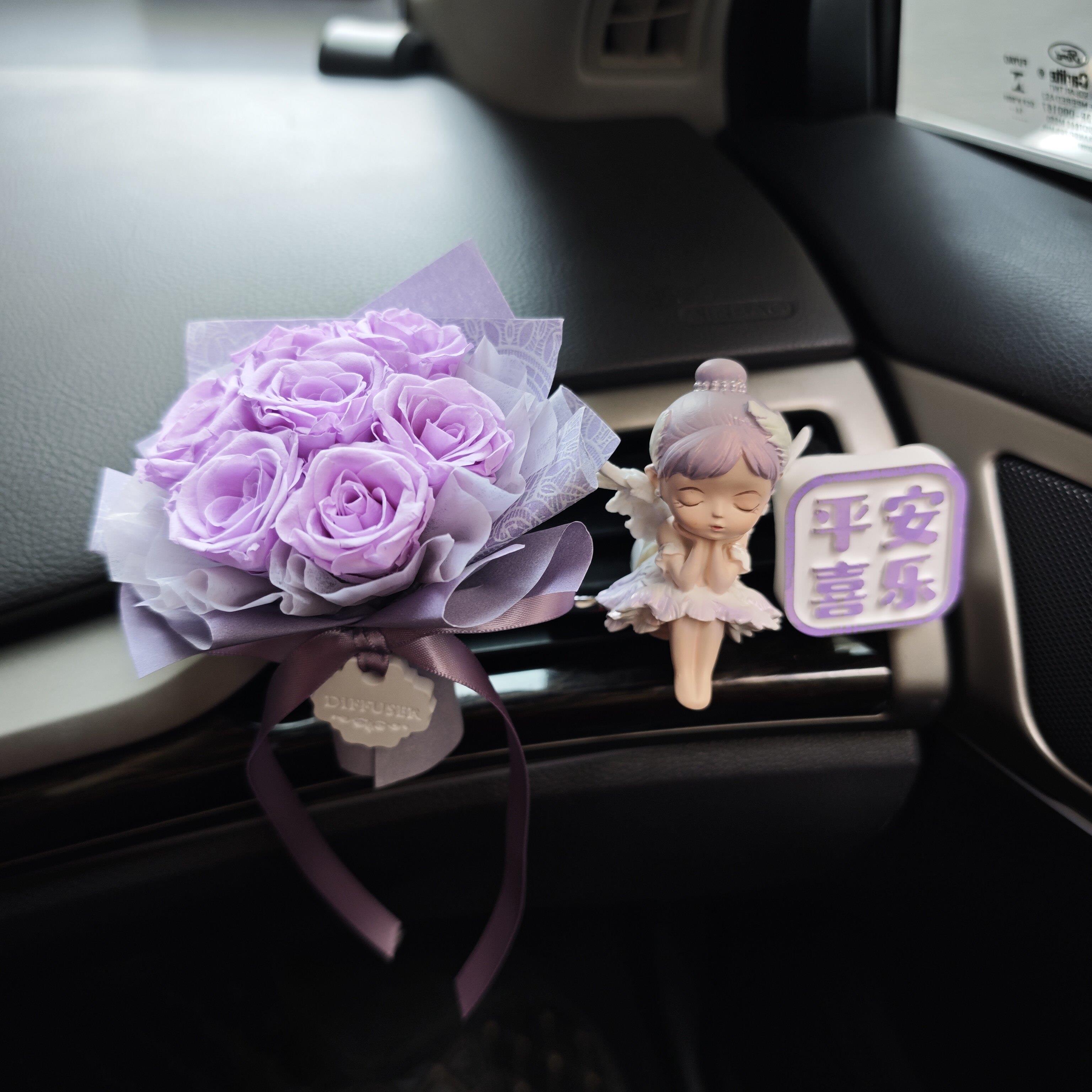 永生花玫瑰真花束汽车空调出风口装饰高级感车载香薰车内饰品摆件