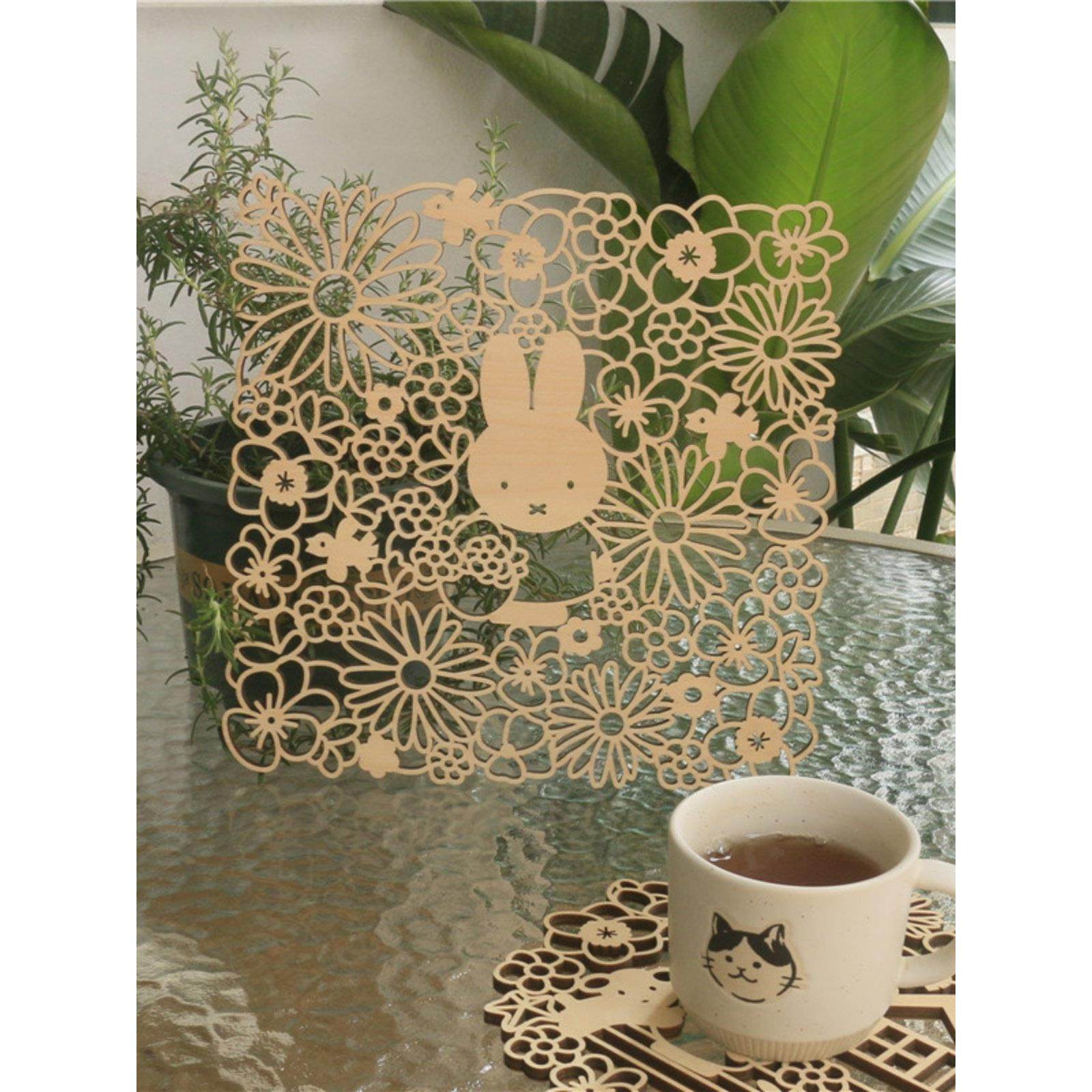 Jw可爱大米兔木制杯垫锅垫防烫保温垫卡通剪影墙挂可爱挂件,餐饮具,餐垫,淘宝优惠券,粉丝福利购,淘宝优惠卷