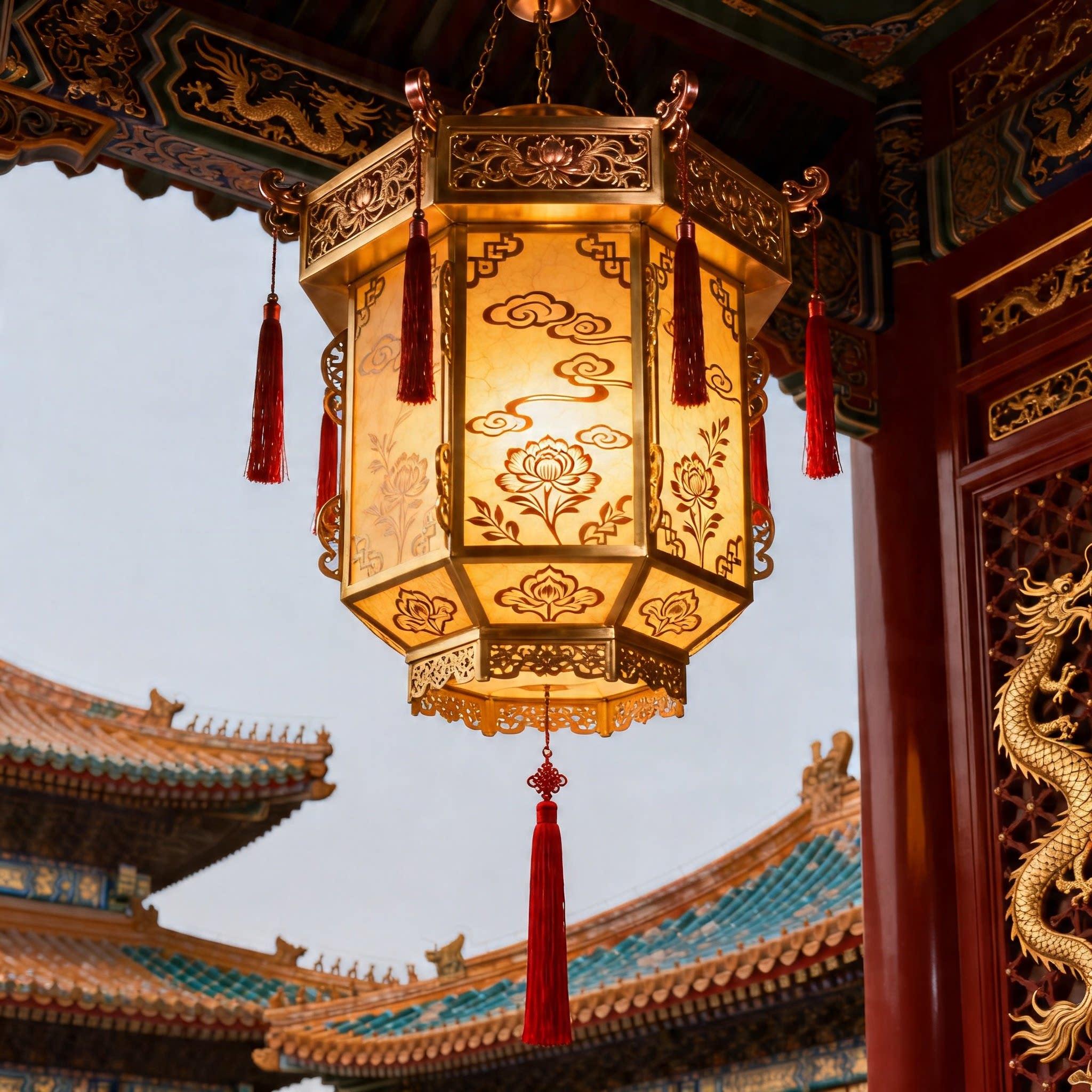 全铜中式仿古吊灯实木餐厅客厅灯具中国风雕花流苏吊灯戏曲风宫灯