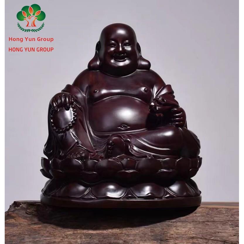 乌木实木雕刻壶腹弥勒佛像,笑佛护平招财装饰,居家客厅礼品