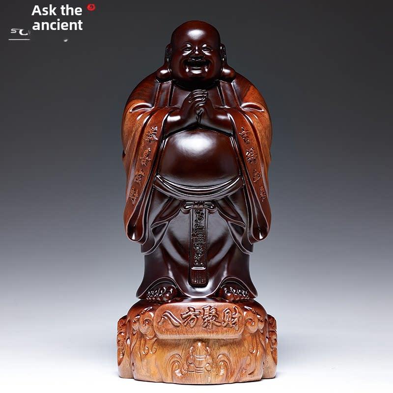 乌木雕刻弥勒佛像饰实木雕刻八向聚财,大肚笑佛,大快乐菩萨红木