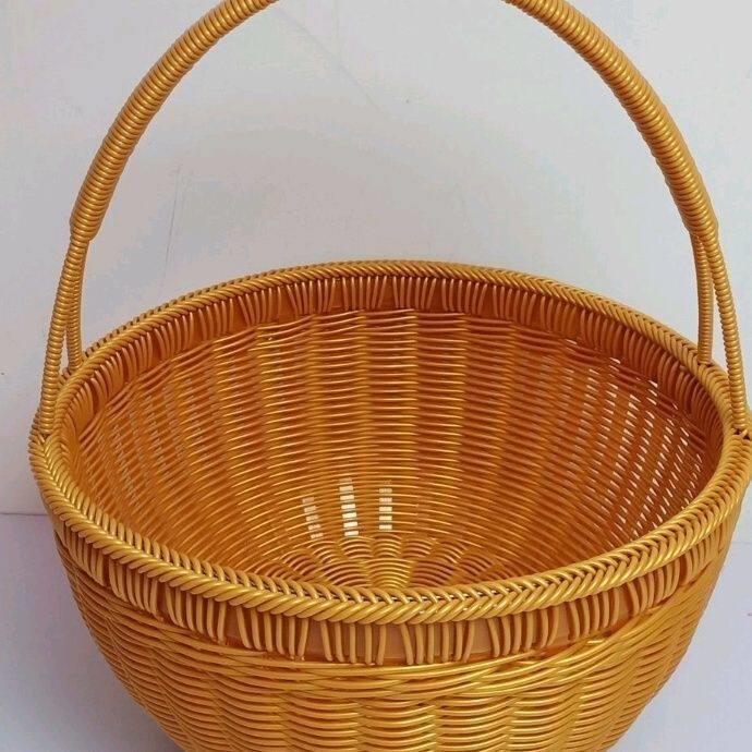 纯手工编织篮子购物仿藤条pet提菜篮传统水果篮野餐篮收纳筐