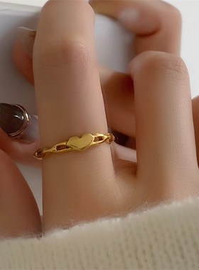 大码戒指女胖复j古镂空链条爱心时尚个性冷淡风粗手胖人食指指环