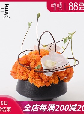 轻奢酒店玄关摆件新中式盆景茶室洽谈桌客厅茶几室.内软装饰品