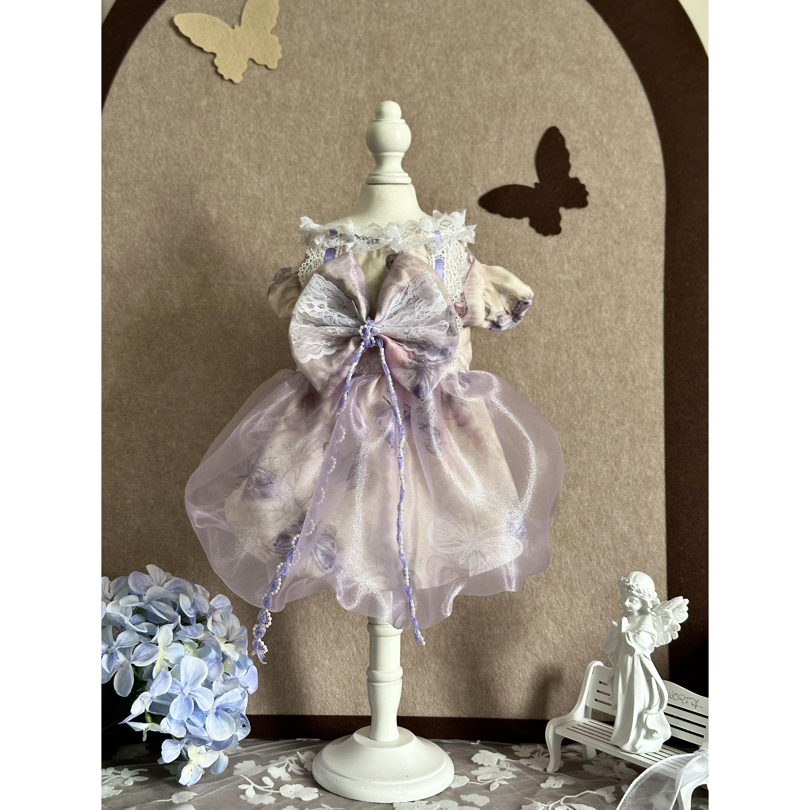 AW闪闪发光蝴蝶结丝带花苞宠物衣服聚餐生日蛋糕裙上镜比熊金渐层