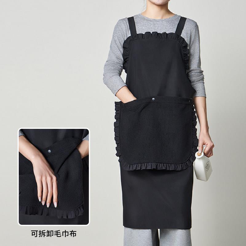 防泼水厨房做饭专用围裙家居黑色年轻款可擦手烘焙工作服印字定制
