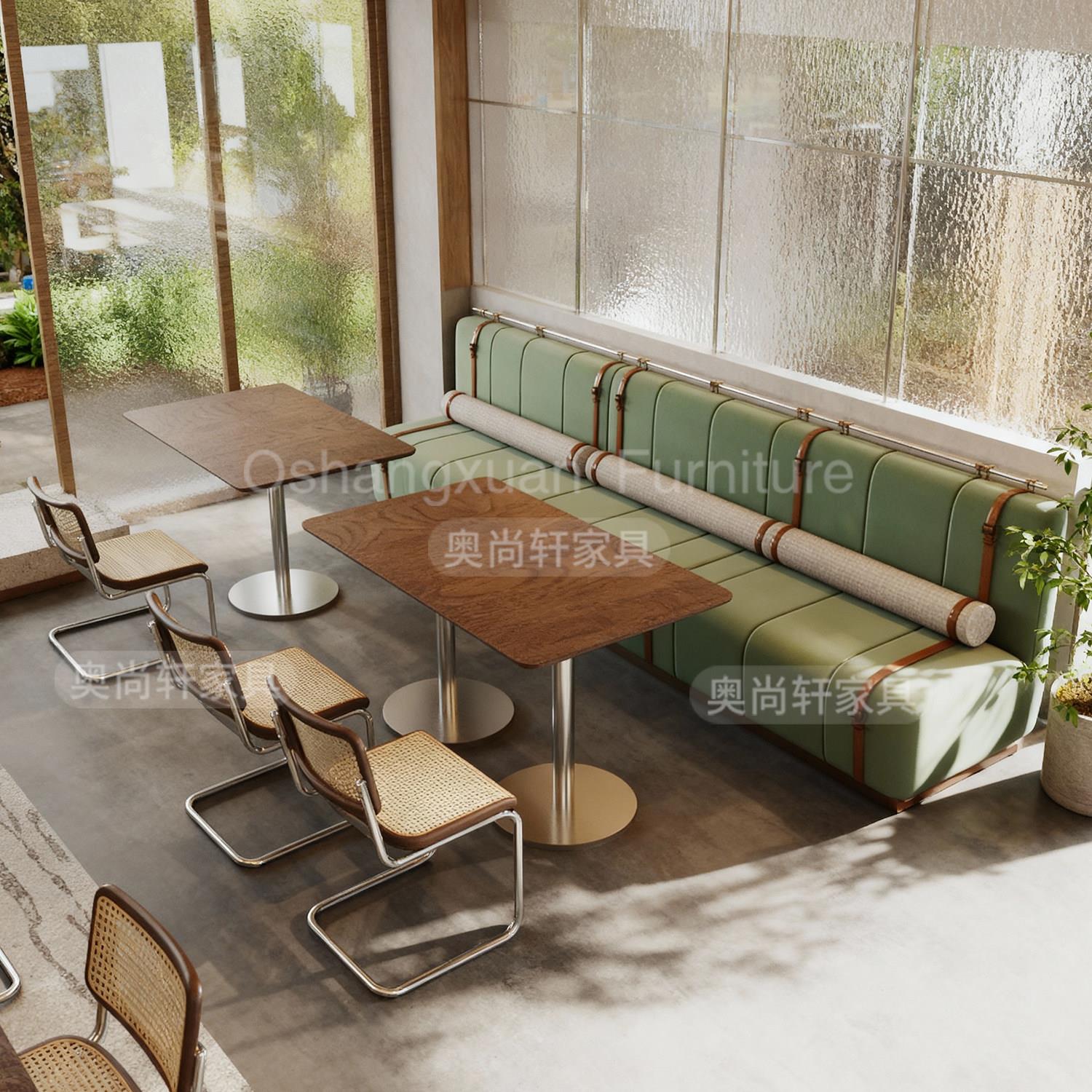 设计师卡座沙发餐饮饭店饭厅奶茶咖啡厅小吃店桌椅组合靠墙软座