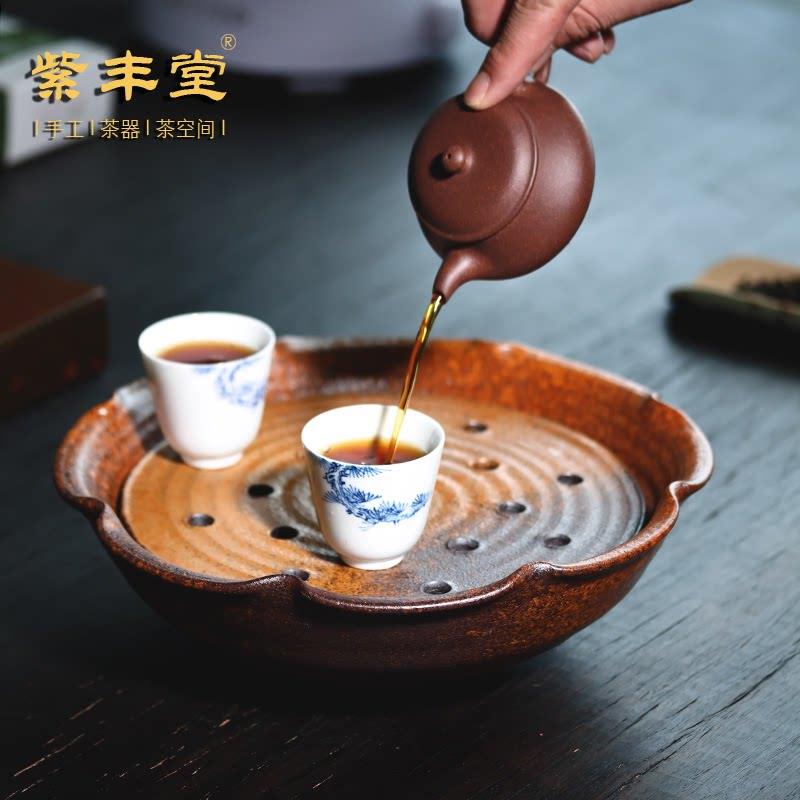 紫丰堂新款壶承干泡台储水茶盘家用大号粗陶茶海手工功夫茶具茶承