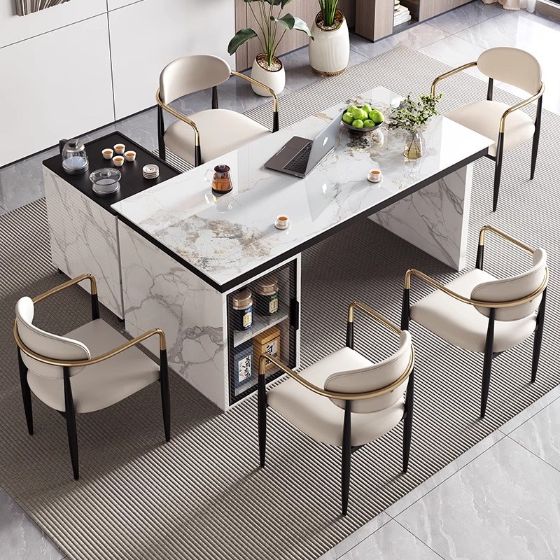 现代轻奢岩板茶桌椅办公岛台家用简约功夫M茶几办公室可移动茶台