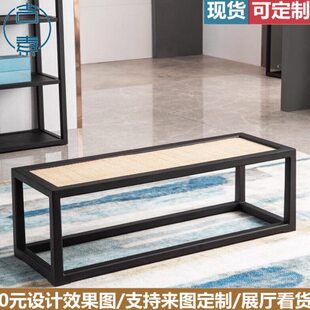 新中式实木长凳矮凳禅意休闲凳茶凳藤艺茶椅家用白蜡木长条休闲凳