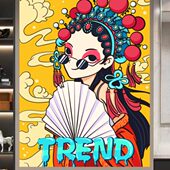 国潮挂布女孩背景布老虎新中式 饰宿舍墙布 油画布复古中国风房间装