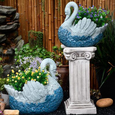 复古天鹅花盆花园装饰动物摆件落地户外庭院雕塑别墅雕像阳台布置