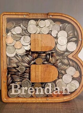 阿马福云木制英文字母存钱罐钱箱存銭罐储钱罐摆件卡通透明礼品压