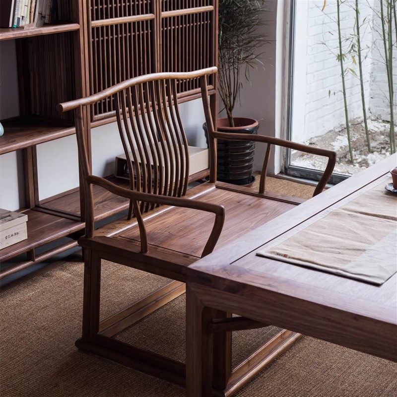 禅意老榆木宽大打坐椅实木主人椅新中式茶室Q大官帽盘腿椅太师椅