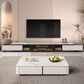 极简超长岩板落地伸缩电视柜茶几组合现代简约大小户型客厅地台柜