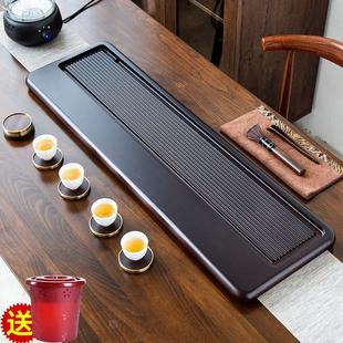 排水式 茶盘家用简约大号干泡茶台日式 储水茶海长方形整块托盘