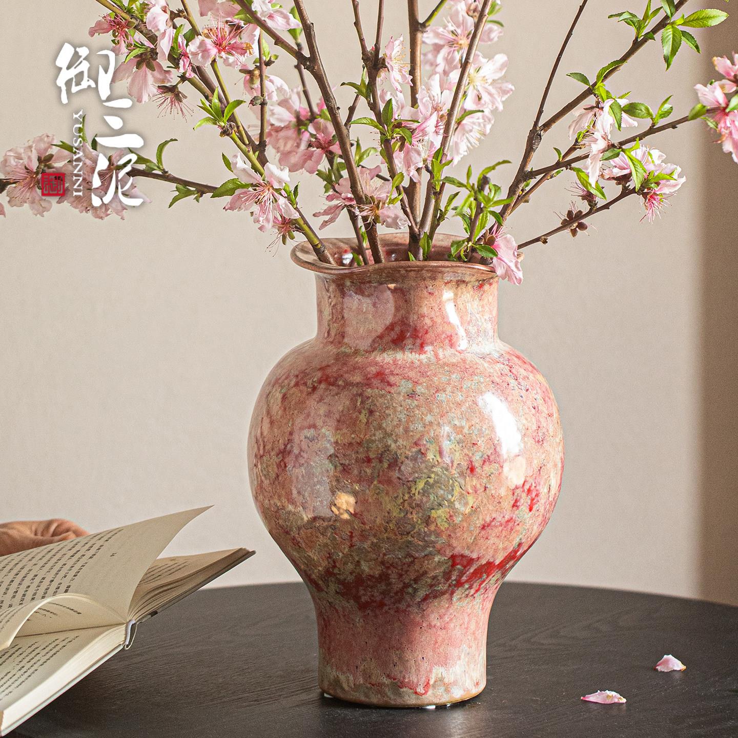 御三泥彩绘手工陶瓷花瓶创意客厅插花玄关轻奢流釉装饰品高级摆件