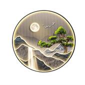 入户圆形玄关装 饰画金山图新中式 山水画挂画走廊过道壁画茶室灯画