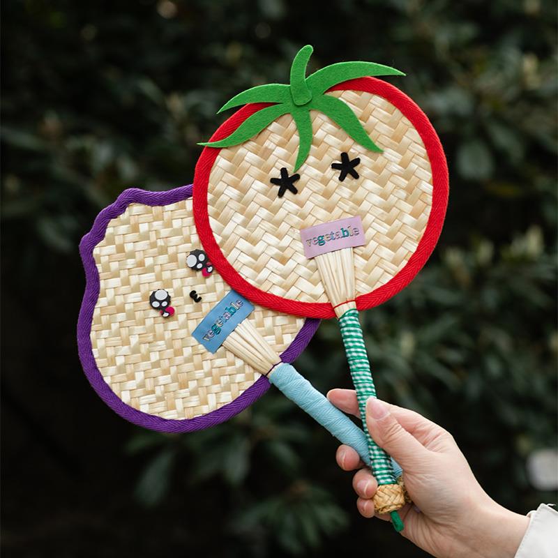 创意可爱卡通水果扇子手工扇子新款香蒲扇子麦草圆扇子婴童扇子高