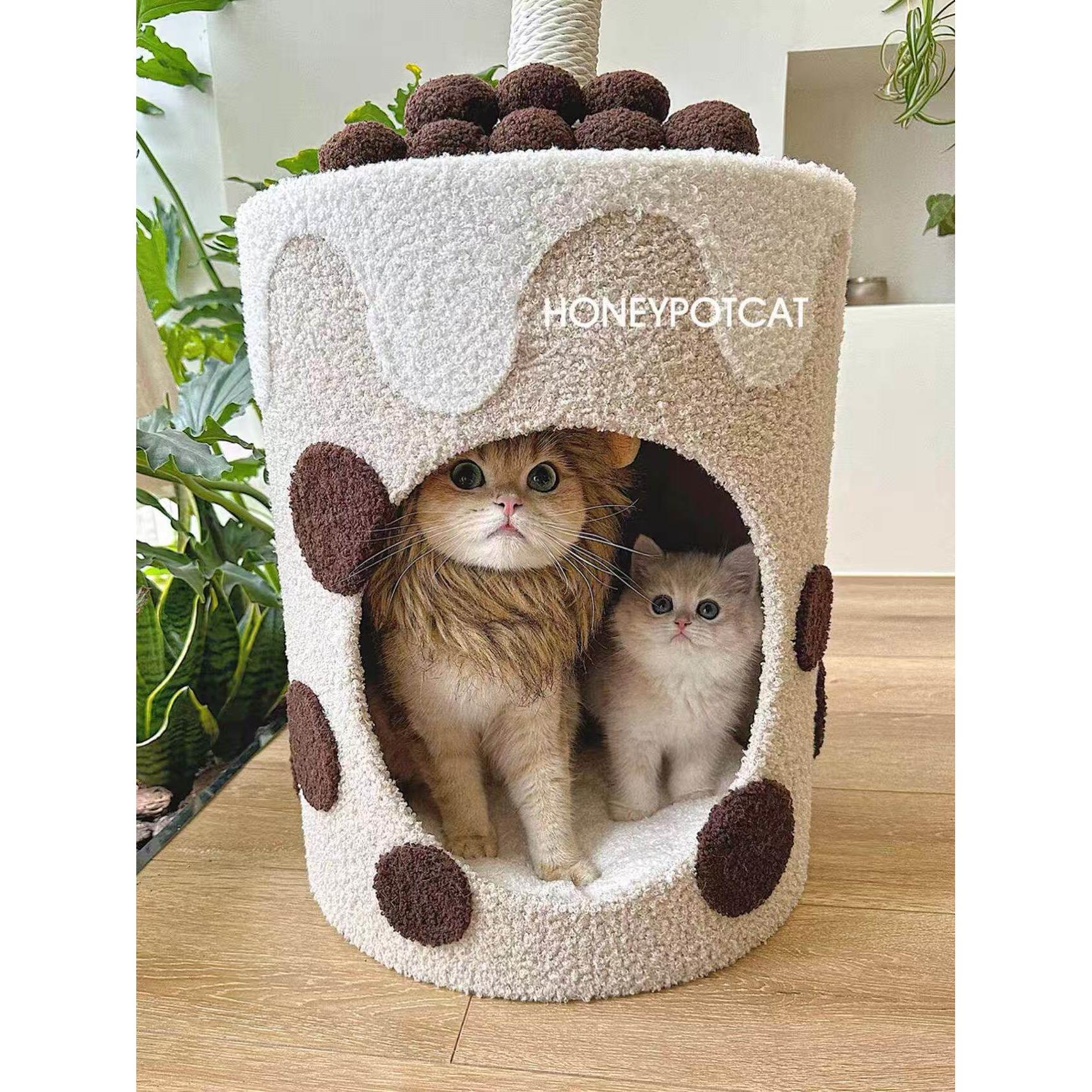 蜜罐猫爬架猫窝猫树一体珍珠奶茶桶大号冬季温暖泰迪绒猫桶221226