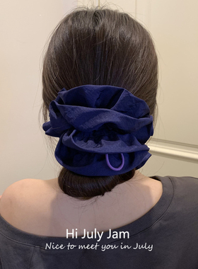 韩系简约百搭蓝色布艺抽绳大肠发圈女气质高马尾丸子头盘发绳发饰