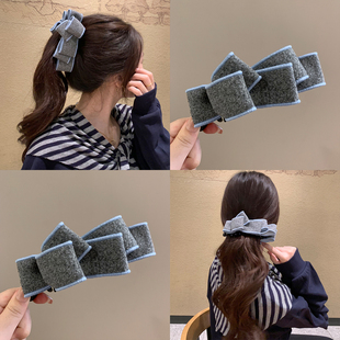 经典 立体蝴蝶结香蕉夹大号发量大后脑勺马尾夹扭扭夹发夹 格雷灰