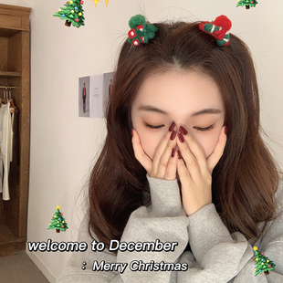 圣诞节发夹可爱圣诞老人刘海夹头饰女2025新款 秋冬毛绒发卡小抓夹