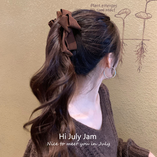 秋冬美拉德麂皮绒多层蝴蝶结香蕉夹竖夹大号发量大高马尾发夹发饰