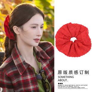 现在就出发3大喜金晨同款 复古头发饰 红色蕾丝大肠发圈圣诞节法式