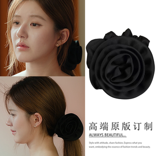 许我耀眼许妍赵露思同款 高级感后脑勺发绳 黑色玫瑰花大肠发圈法式