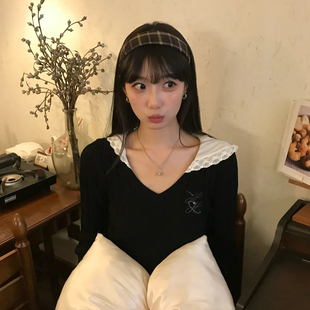 高级感学院风高颅顶压发卡 绿色格纹宽边发箍女2025新款 美式 复古