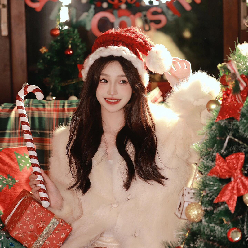 圣诞节红色针织圣诞帽子