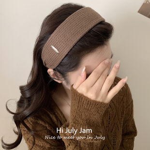 韩系小银标 复古高级感头包脸压发头箍 宽边针织发箍女高颅顶法式