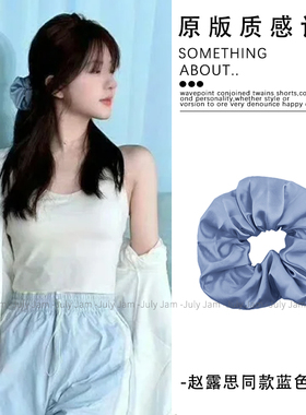 许我耀眼许妍赵露思同款天蓝色真丝发圈女高级不伤发大肠圈扎发绳