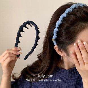韩国新款 高级感缠绕牛仔蓝发箍带齿防滑高颅顶显脸小压发头箍头饰